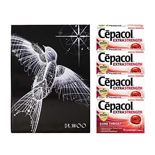 Cepacol Extra Strength Sore Throat Lozenges- Oral Pain Reliever- Cherry Flavor with Menthol- 16ct x 4 Pack -64 ct- Dr Woo Designed Customized Gift Box