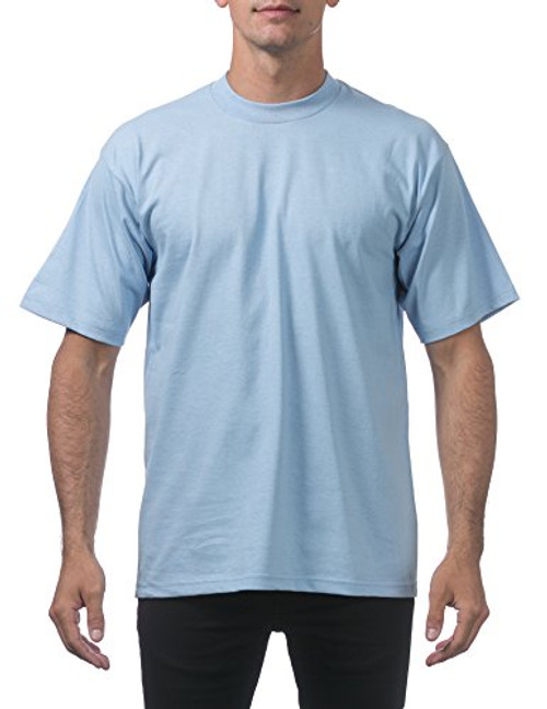 Pro Club Men's Heavyweight Cotton Short Sleeve Crew Neck T-Shirt- Sky Blue- Large-Tall