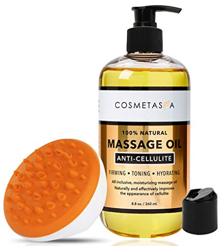 Anti Cellulite Massage Oil with Cellulite Massager- 100 percent Natural Cellulite Treatment- Deeply Penetrates Skin to Break Down Fat Tissue- Firms- Tones- Tightens  and  Moisturizes Skin by Cosmetasa