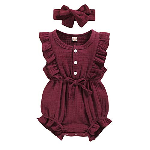 Newborn Baby Girl Romper Summer Clothes Infant Short Sleeve Romper Girls Jumpsuit Bodysuit Outfit Newborn Baby Onesies 3-6 Month Girl Clothes Red