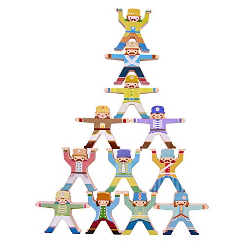 12pcs Wooden Hercules Balance Building Blocks-Wooden Stacking Balancing Games-Acrobatic Troupe Interlock Balance Toys-Wooden Stacking Toys Gift for Toddlers Kids