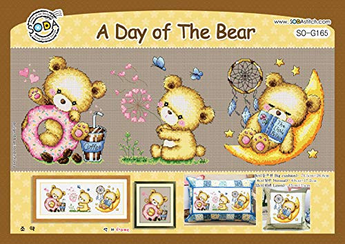 SO-G165 A Day of The Bear- SODA Cross Stitch Pattern Leaflet- Authentic Korean Cross Stitch Design- Cross Stitch Pattern Chart- Color Printed on Coated Paper
