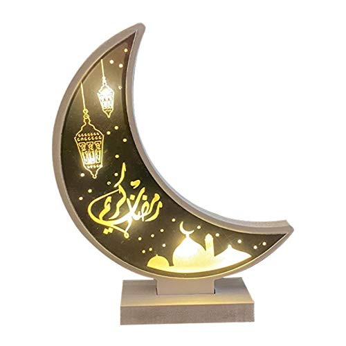 Uwariloy Ramadan Mubarak Decorations- LED Wooden Ramadan Festival Crescent Lights Moon Decoration Light for Muslim Islam Eid Mubarak Ramadan