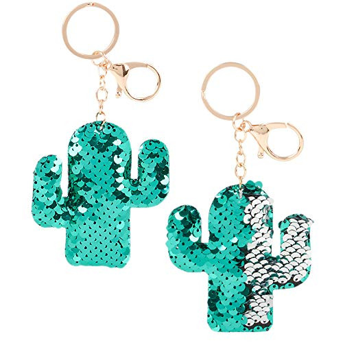 Rhode Island Novelty KC-SECAC-12 Flip Mermaid Sequin Cactus Keychain Party Favors Party Supplies (12 Pack)