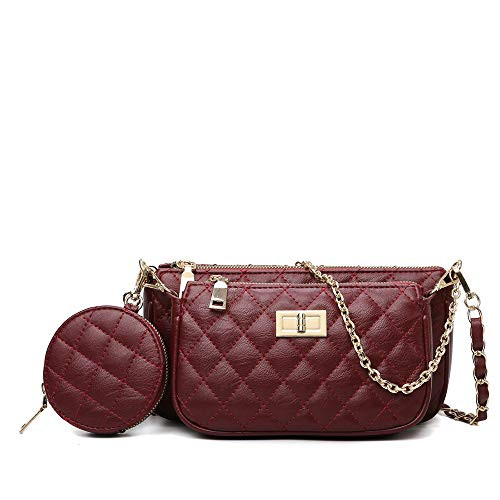 Ladies leather shoulder bag and wallet crossbody bag ladies handbags casual handbag and Coin Purse 3pcs handbag for women -Red-2- Ladies leather shoulder bag and wallet crossbody bag ladies handbags casual handbag and Coin Purse 3pcs handbag for women -Red-2-