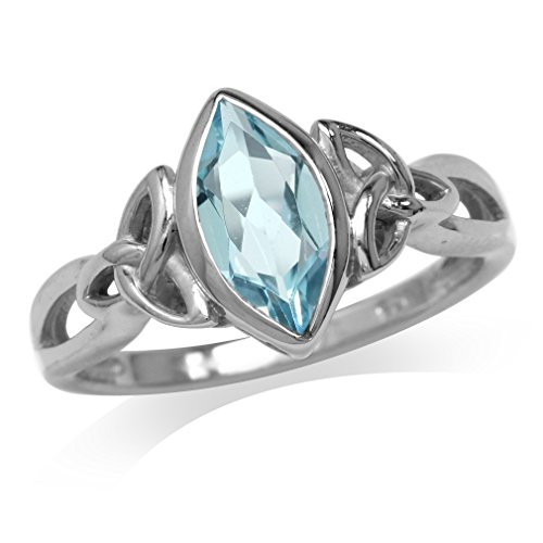 Silvershake 1.3ct. Genuine Blue Topaz White Gold Plated 925 Sterling Silver Triquetra Celtic Knot Solitaire Ring Size 10