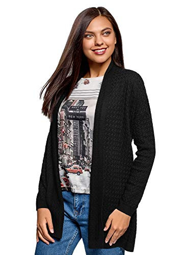 oodji Collection Women's No Closure Cable Knit Cardigan- Black- US 10 / EU 44 / XL