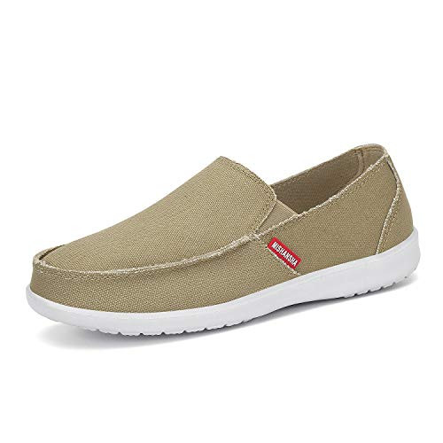 Mishansha Men's Casual Slip on Shoes Canvas Loafers Comfortable Lightweight Flats Boat Boat Shoes Khaki