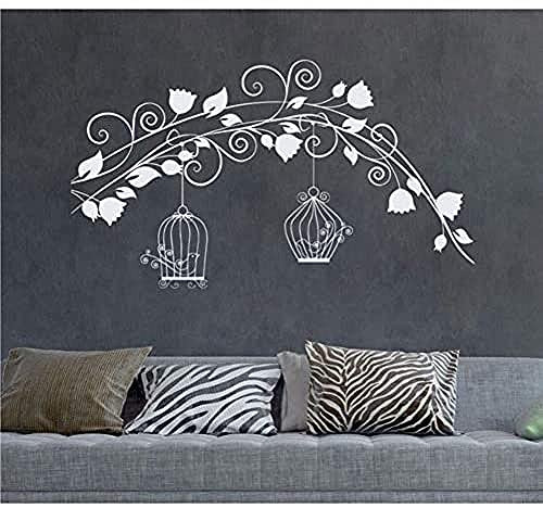 HUANGS Classic Art Wall Sticker Newest Creative Bird Cage Wall Stickers Tree Branch and Bird Decal Art Vinyl Wall Decals Living Room Sofa Background Mural 98X56Cm
