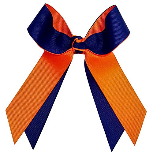 Victory Bows Two Color Grosgrain Hair Bow- The Juliet Navy Blue and Orange- Made in the USA Pony Tail Band SB800 Victory Bows Two Color Grosgrain Hair Bow- The Juliet Navy Blue and Orange- Made in the USA Pony Tail Band SB800