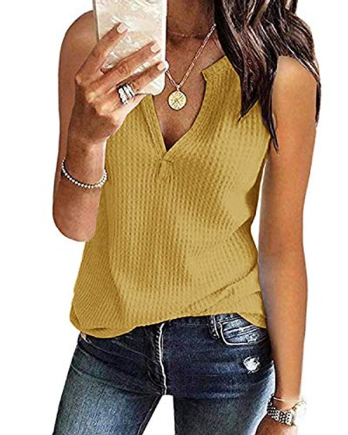 StyleDome Waffle Knit Shirts for Women V Neck Long Sleeve Henley Tee Loose Casual Tunic Tops 05 Yellow M StyleDome Waffle Knit Shirts for Women V Neck Long Sleeve Henley Tee Loose Casual Tunic Tops 05 Yellow M
