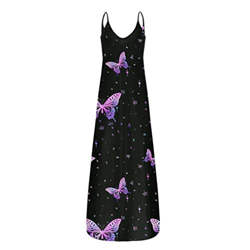Women Summer Casual Dress- Sexy Butterfly Print Sundress Fashion Crewneck Dresses Elegant Maxi Dress Purple