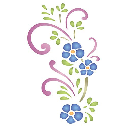 Swirly Flowers Stencil- 4.5 x 7.5 inch -M- - Classic Floral Flower Border Stencils for Painting Template