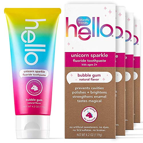 hello Kids Unicorn Sparkle Fluoride Toothpaste With Natural Bubble Gum Flavor- Vegan- Sls  and  Gluten Free- 4.2 oz- 4 count