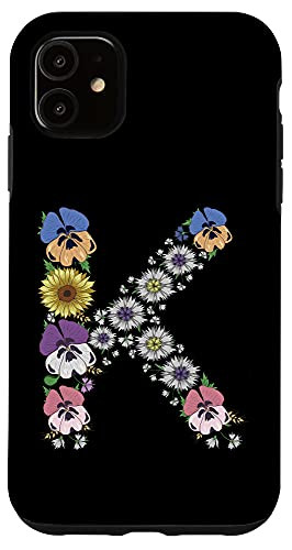 iPhone 11 Cute Initial Monogram Floral Alphabet Letter K Case