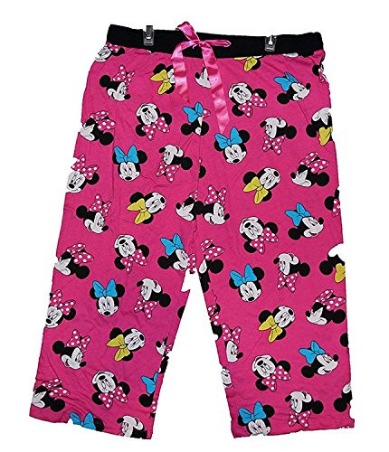 Disney Minnie Mouse Womens Pajama Pant with Minnie Face Print - Pink Black