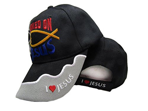 Hooked On Jesus Christ Christian Black Shadow Embroidered Cap CAP810B Hat