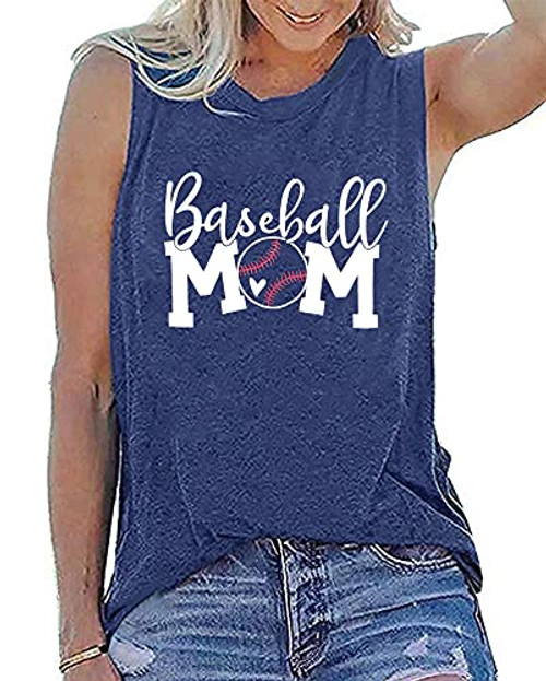 Baseball Mom Tank Tops Women Baseball Graphic Tee Shirts Sleeveless Summer Letter Print Shirt Tops -Blue- XX-Large-