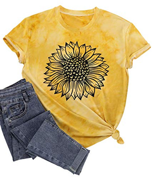 Sunflower Shirts for Women Flower Graphic Tees Shirts Inspirational Tees Casual Faith Shirt Tops -Yellow-Large-