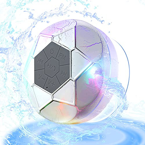 Portable Bluetooth Shower Speaker with LED Crack Light in Diamond Shape- White- FM Radio- 1000mAH Rechargeable Battery- Wireless Speaker with TWS- Subwoofer Sound Effect