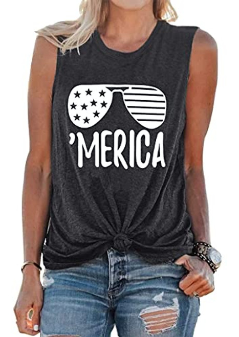 Umsuhu American Flag Graphic Tank Tops for Women Sleeveless Graphic Tank Tops Tees Shirts Medium A-Grey