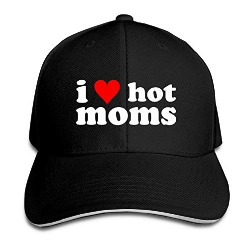 Baseball Cap Adjustable I Love Hot Moms Snapback Trucker Hat Dad Cap for Women Men Black