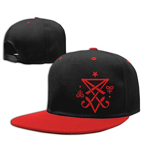 HAUGNCAP03 Occult Sigil of Lucifer Satanic Hip Hop Baseball Cap- Boys Girls Solid Flat Bill Adjustable Snapback Hats Red