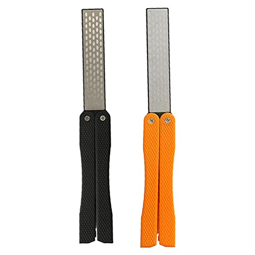 DOITOOL 2Pcs Garden Tool Sharpener Folding Pocket Diamond Knife Sharpener Double- Sided Scissor Pruners Loppers Sharpening Stone for Sharpening Tool Black Orange