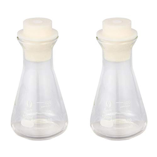 Scicalife 2pcs Narrow Mouth Erlenmeyer Flask Conical Flask with Stopper Borosilicate Glass Flat Bottom Boiling Flask for Experiment School Laboratory 100ml
