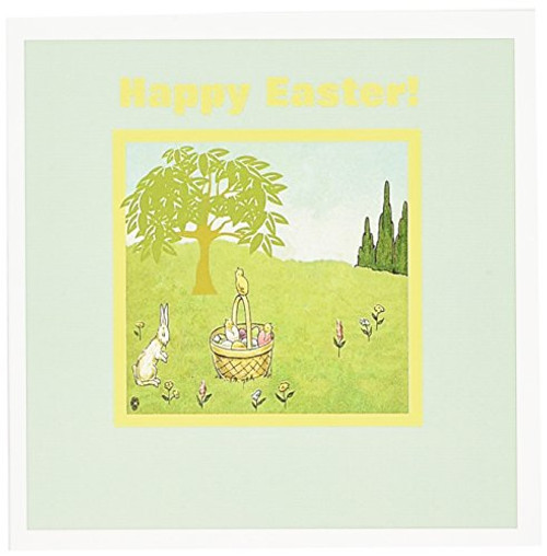 3dRose Bunny Rabbit and Chicks with Easter Baskets with Eggs- Happy Easter - Greeting Cards- 6 x 6 inches- set of 12 -gc_174116_2-