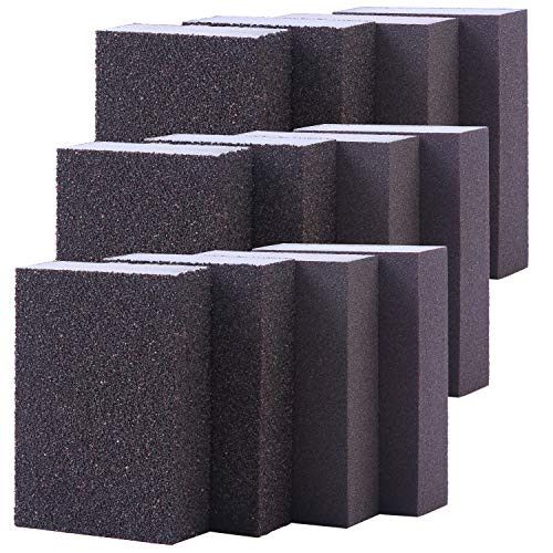 Elcoho 12 Pieces Sanding Sponge Coarse Medium Fine Superfine 4 Different Specifications Assortment Sanding Blocks, Washable and Reusable Sand Sponge Kit (Assortment Grade)