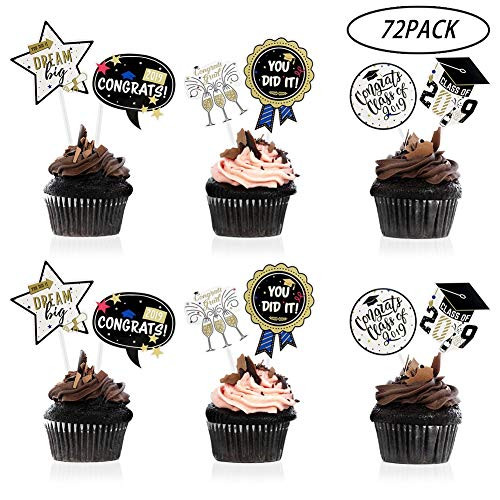 2019 Graduation Cupcake Toppers Food and Appetizer Picks for Graduation Party Decor Favors Graduation Cake Toppers, 72 Pieces