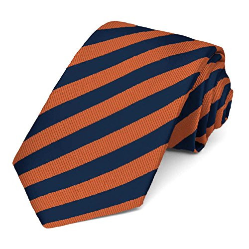 TieMart Formal Striped Tie -Navy Blue and Orange-