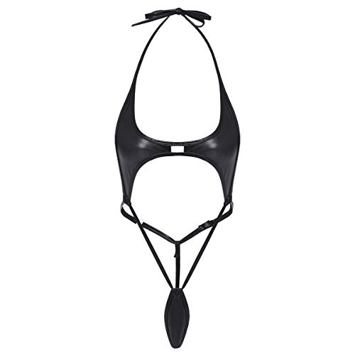 Women Teeny Weeny Sling Shot Halter Lingerie Babydoll Exotic Micro Mini Teddy Bodysuit One Piece Bikini Monokini Swimsuit Black