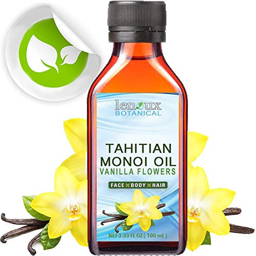 TAHITIAN MONOI OIL VANILLA 100 percent Pure Moisturizer- Glow Skin- Shiny hair. for Face- Body- Hair- Lip and Nail Care. 3.33 Fl.oz.  100 ml.