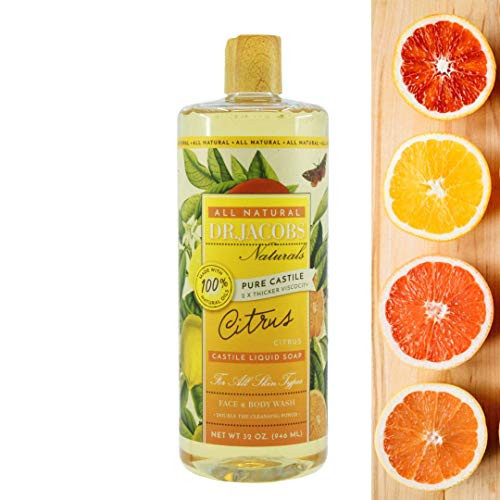 Dr. Jacobs Naturals Pure Castile Liquid Soap - No Palm Oil and NON-GMO - Natural Face and Body Wash- 32 oz. - Free of Parabens- Sulfates- Synthetics- Gltuen- Citrus 32 oz.