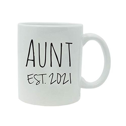 Aunt Established Est. 2021 11-Ounce Ceramic Sublimation Coffee Mug with Gift Box -White-