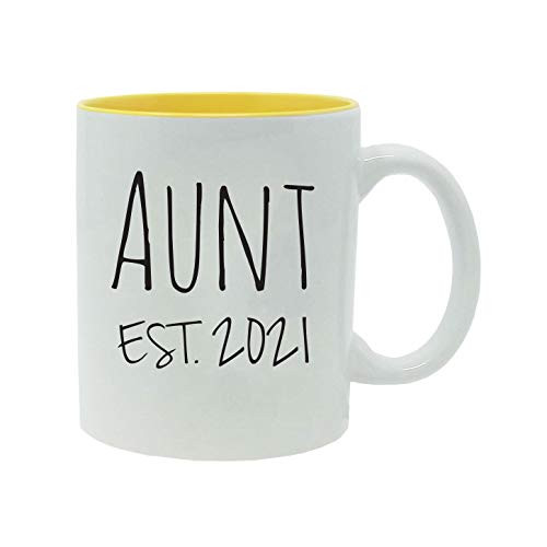 Aunt Established Est. 2021 11-Ounce Ceramic Sublimation Coffee Mug with Gift Box -Yellow-