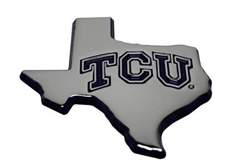 TCU Texas Christian University Horned Frogs Metal Auto Emblem - Texas Shaped with Purple Trim