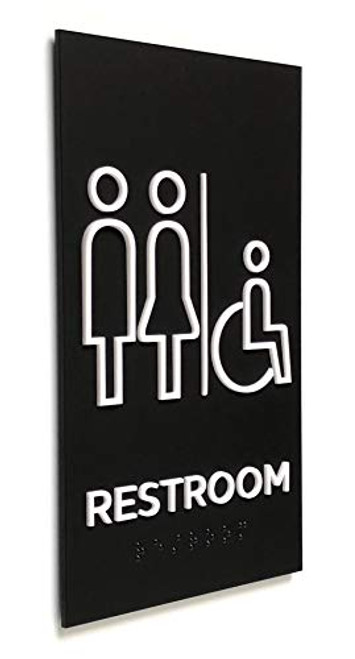 Kubik Letters Unisex Plus Accessible Restroom Sign- Grade 2 Braille Tactile Sign- Modern Door Sign for All Gender Restroom with 3M Double Sided Tape