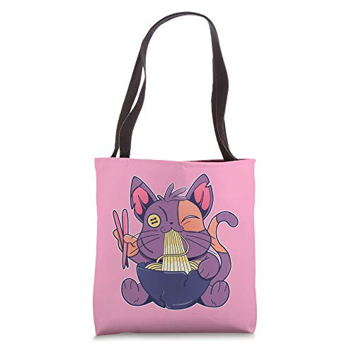 Anime Vaporwave Aesthetic Pink Pastel Goth Ramen Noodle Cat Tote Bag