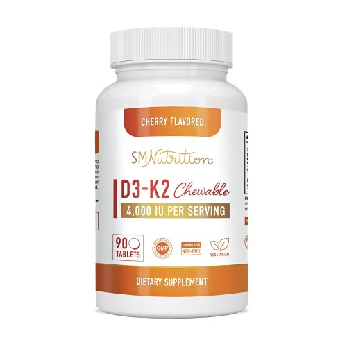 Vitamin D3 K2 Chewable - 90 Tablets - 45 Servings with 4-000IU Vitamin D3- Chewable Vitamin D3 -2-000IU per Tablet- with 75mcg of Vitamin K2