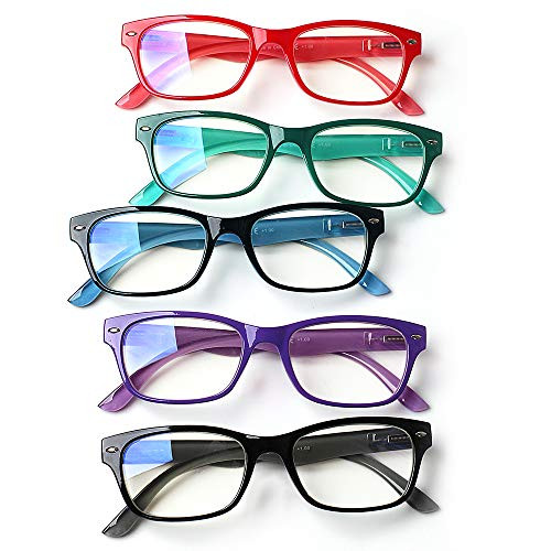 SIGVAN Reading Glasses 5 Packs Blue Light Blocking Eyeglasses Quality Spring Hinge Colorful Computer Readers for Women Men -5 Mix- 3.5-