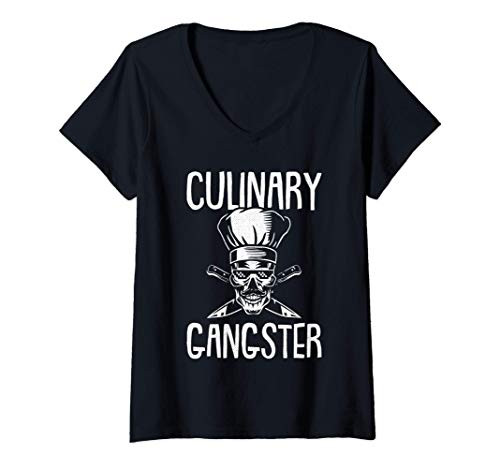 Womens Culinary Gangster Chef Kitchen Staff Baker Cook-ing Gift V-Neck T-Shirt