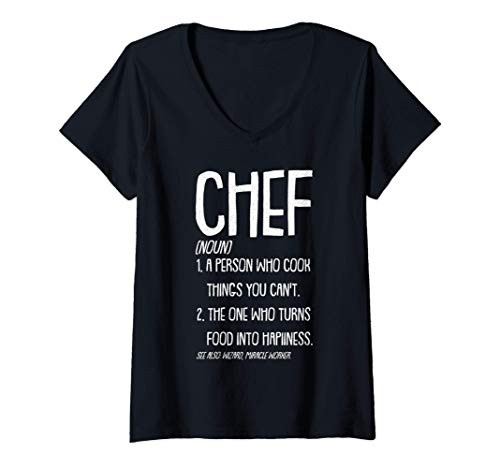 Womens Noun Chef Funny Sous Master Head Executive Cook-ing Gift V-Neck T-Shirt