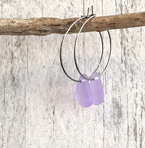 Sea Glass Earrings- Purple Sea Glass Hoop Earrings- Boho Beach Jewelry Handmade in the Caribbean- Beach Lover Gift Sea Glass Earrings- Purple Sea Glass Hoop Earrings- Boho Beach Jewelry Handmade in the Caribbean- Beach Lover Gift