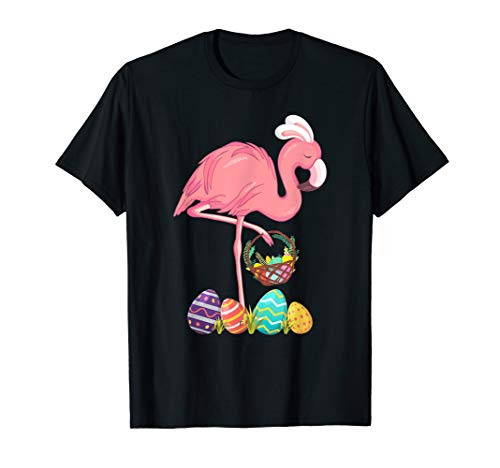 Funny Easter Flamingo With Easter Basket Eggs Hunting Gifts T-Shirt