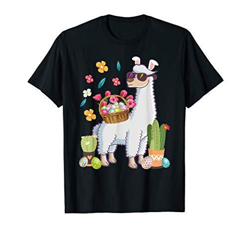 Easter llama basket With Bunny Ears Funny Easter Egg Hunting T-Shirt