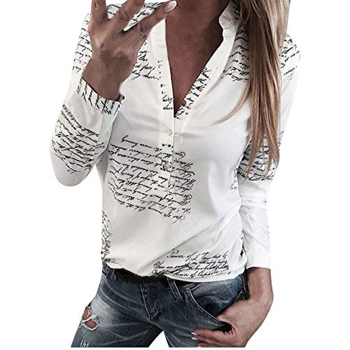 Farjing Blouses for Womens Womens Casual Long Sleeve Color Block Stripe Button T Shirts Tops Blouse -XL-