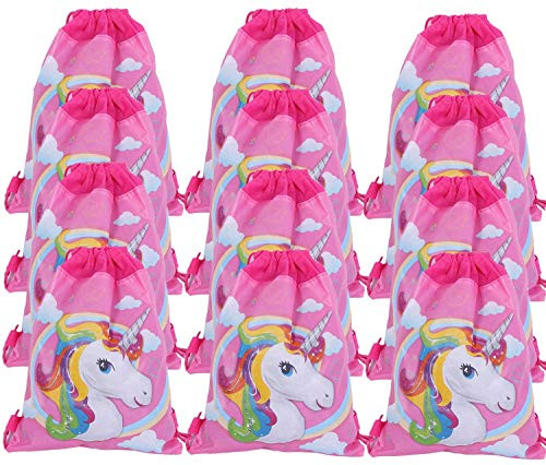 12 Pack Unicorn Gift Bags, 13" Unicorn Drawstring Backpack Birthday Treatbags Party Favors Bags